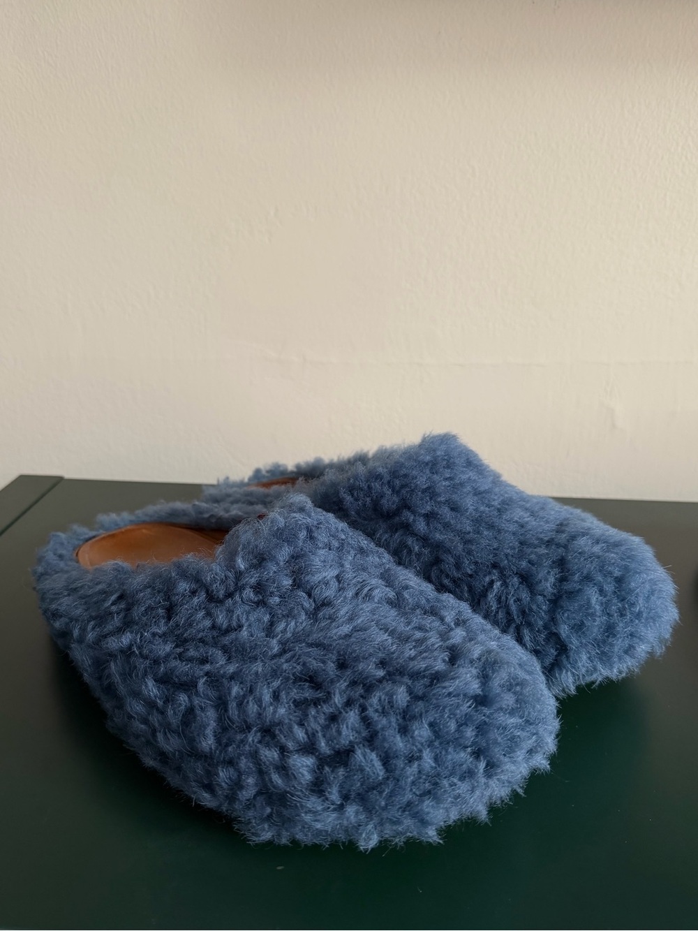 Marni Blue Shearling Mule Slippers